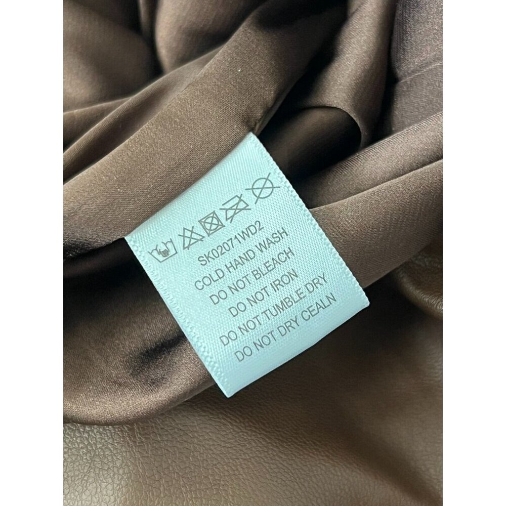 Meshki Ruched Bodycon Naomi Mini Skirt Size XS Chocolate Brown Faux Leather - Picture 11 of 15